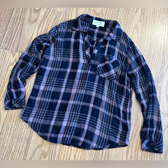 Anthropologie Tops - Anthropologie Cloth & Stone Womens Large Plaid Flannel Pullover Blue Lavender